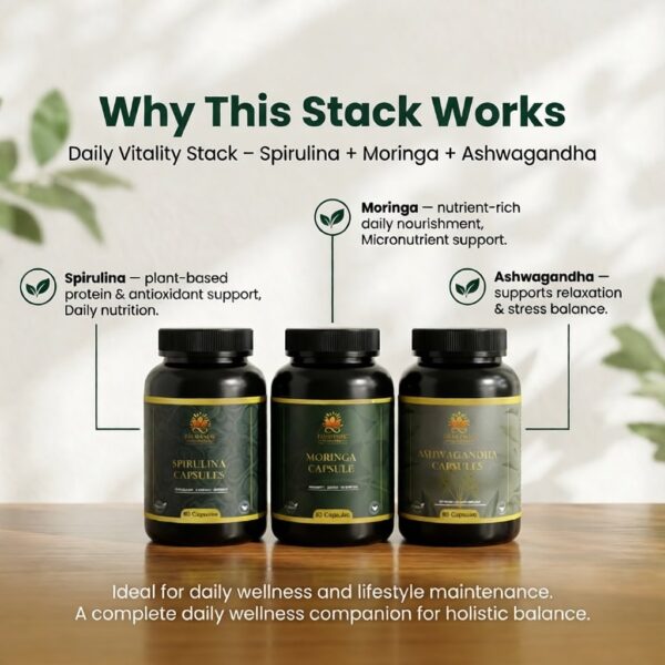 Daily Vitality Stack – Spirulina + Moringa + Ashwagandha